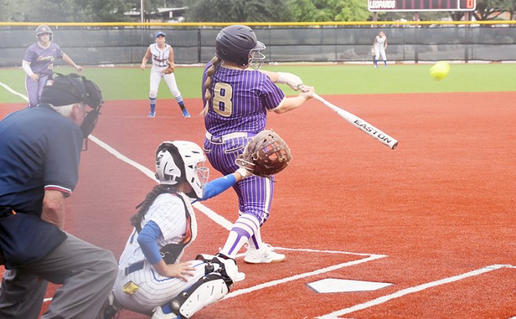 Dyllan Chrismon attempts to make contact in the opener against Freer on Wednesday. Shiner won game one 13-3 and then took game two 15-0. Photo by Mark Lube.