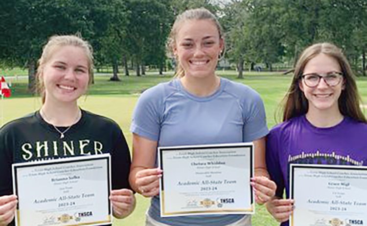 From left are Brianna Sofka (Second Team), Chelsea Whiddon (Honorable Mention) and Grace Migl (First Team). Photo courtesy of Michelle Winkenwerder.
