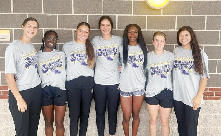 Shiner Lady Comanches girls track team participants. From left are Kara Remschel, JaLeah Curtis, Brinley Ramirez, Rylee Vancura, JaMya Wright, Hayleigh Burns and Brooke Palmer.Shiner competed in the 400-meter dash and the 400 relay. Photo courtesy of Kristi Peterson. 