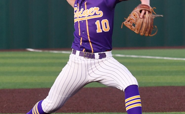 Charlie Clifford struck out five in his final outing as a pitcher for Shiner. Photo by Mark Lube.